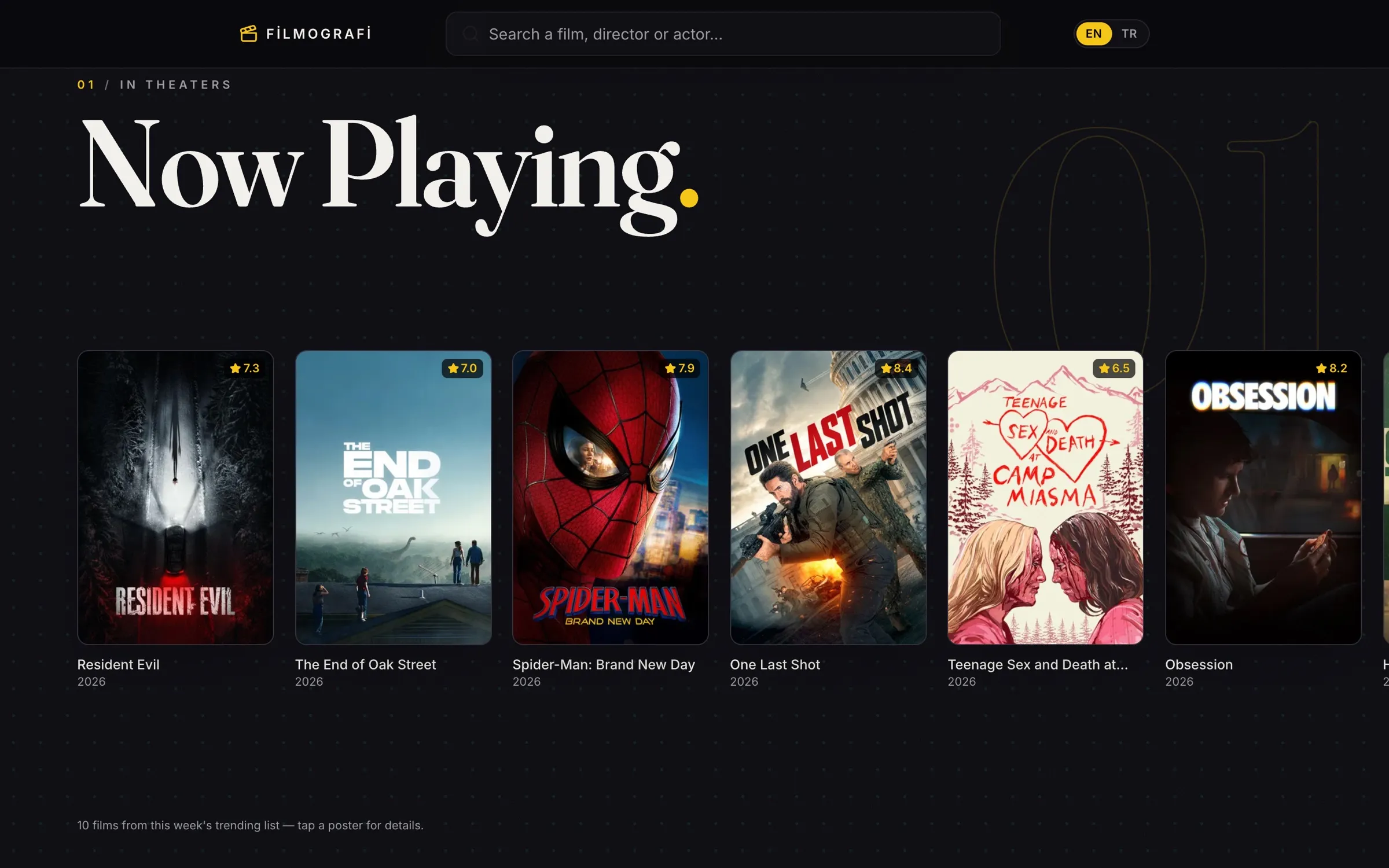 Filmografi ana sayfası, vizyondaki filmler